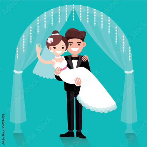 Vector illustration of a bride and groom, flat design.