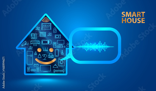 Voice assistant helps you to manage smart home system. Smart house said in a human voice. Control the Internet of things using voice commands. Vector