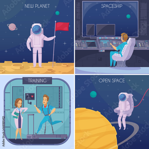 Space Mission Cartoon Concept Square 