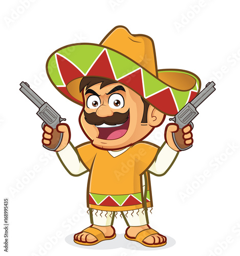 Mexican man holding two guns