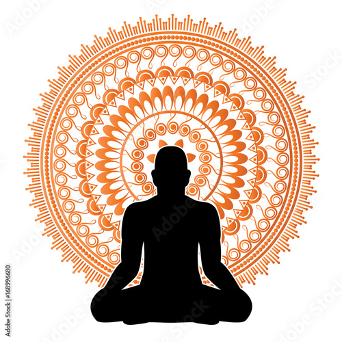 Black silhouette of man in meditation pose. Vector illustration.