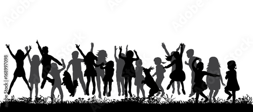 Vector  isolated  silhouette children play  childhood