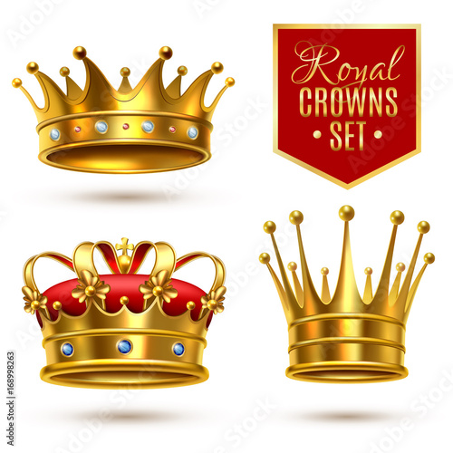 Realistic Royal Crown Icon Set