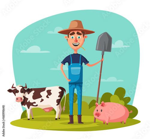 Funny farmer. Cartoon vector illustration.