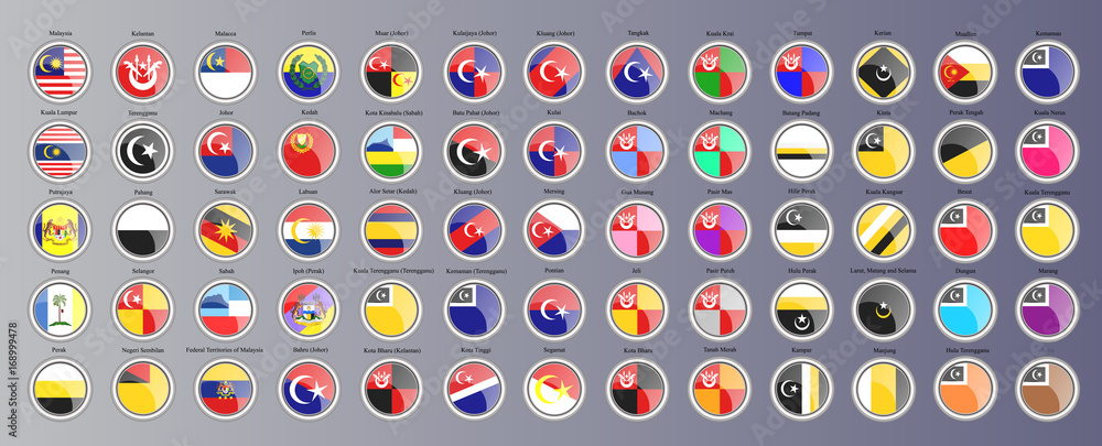 Set of icons. Flags of the Malaysian regions.
