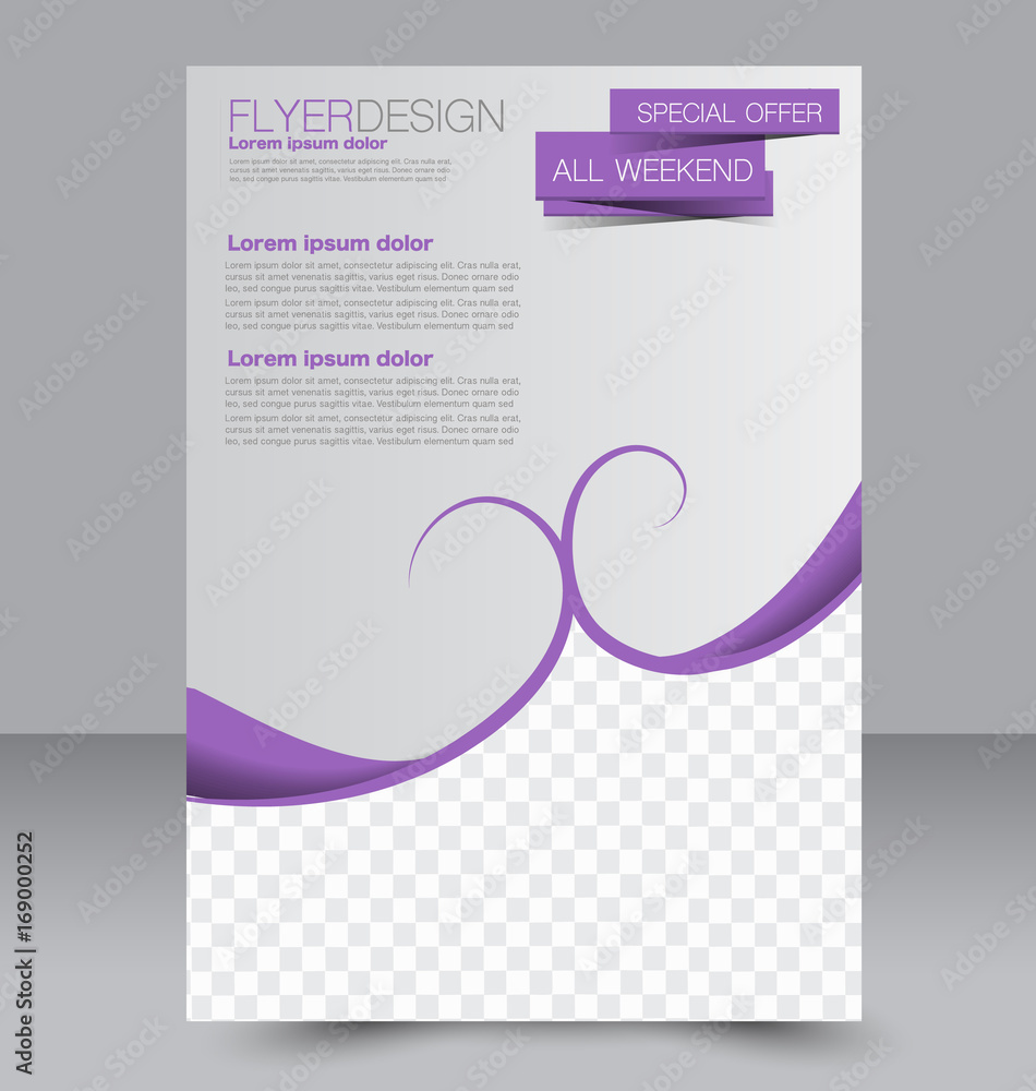 Abstract flyer design background. Brochure template. To be used for magazine cover, business mockup, education, presentation, report.  Purple color.