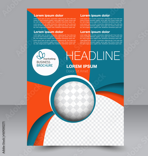 Abstract flyer design background. Brochure template. To be used for magazine cover, business mockup, education, presentation, report. Blue and orange color.