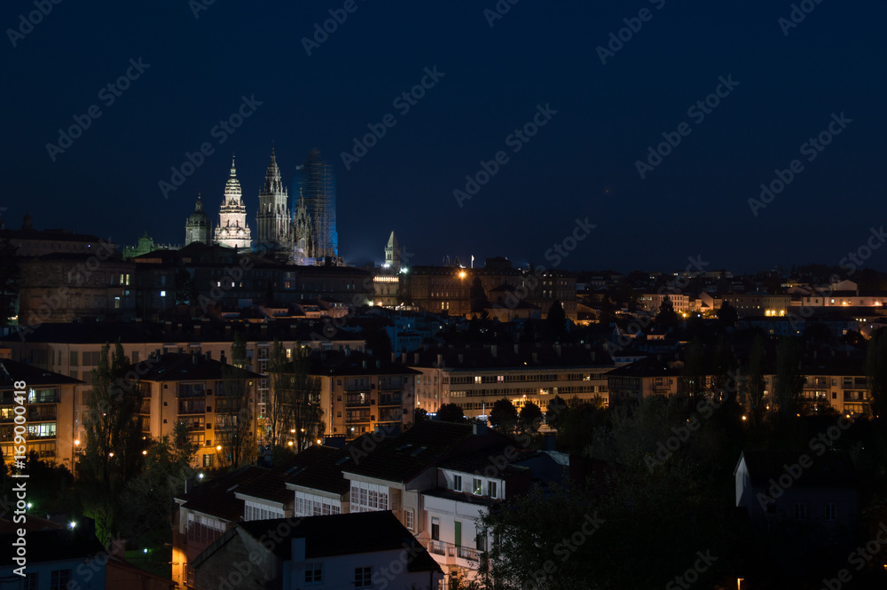 Fototapeta premium Night cityscape of Santiago de Compostela