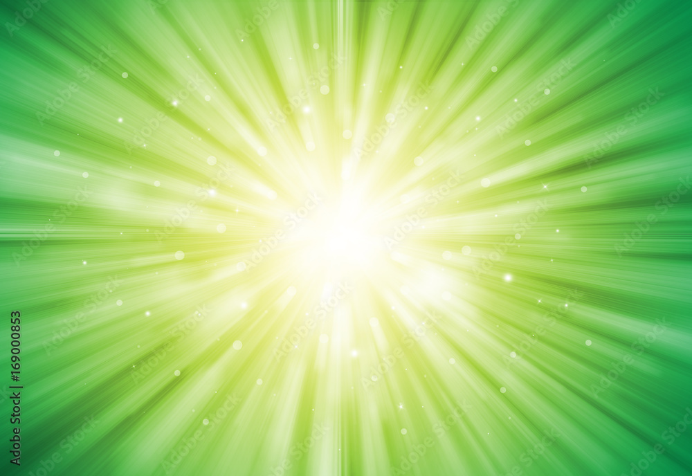 Naklejka premium Green and Yellow glitter sparkles rays lights bokeh festive elegant abstract background.
