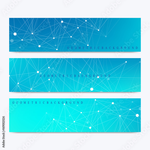 Modern set of vector banners. Modern stylish polygonal pattern with connected line and dots. Molecule and communication background for medicine, science, technology, chemistry.