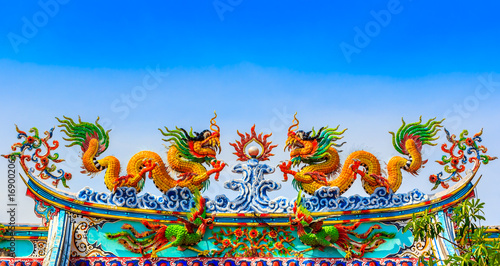 dragon statue on blue sky background 