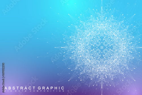 Fractal element with compounds lines and dots. Big data complex. Graphic abstract background communication. Minimal array Big data. Digital data visualization. Vector illustration.