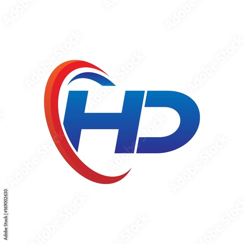 modern dynamic vector initial letters logo ha with circle swoosh red blue