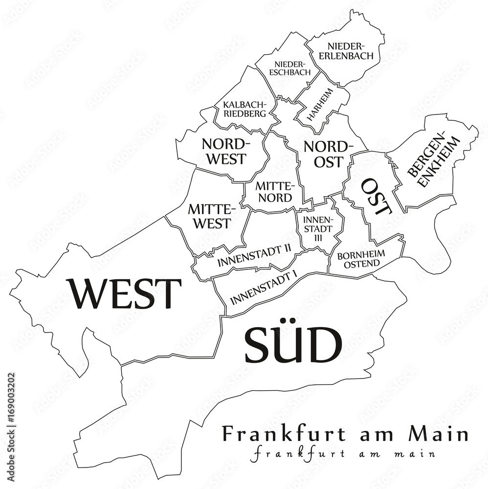 Modern City Map Frankfurt am Main city of Germany with boroughs and