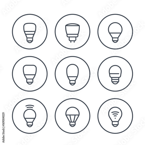 led light bulbs icons set on white
