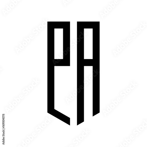 initial letters logo pa black monogram pentagon shield shape