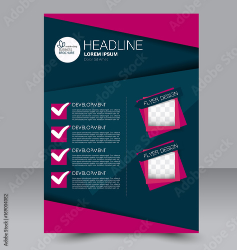 Brochure template. Business flyer. Annual report cover. Editable A4 poster for design  education  presentation  website  magazine page. Pink and blue color.
