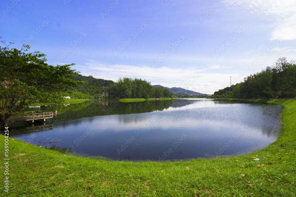 Lake landscape with clear sky in the morning 