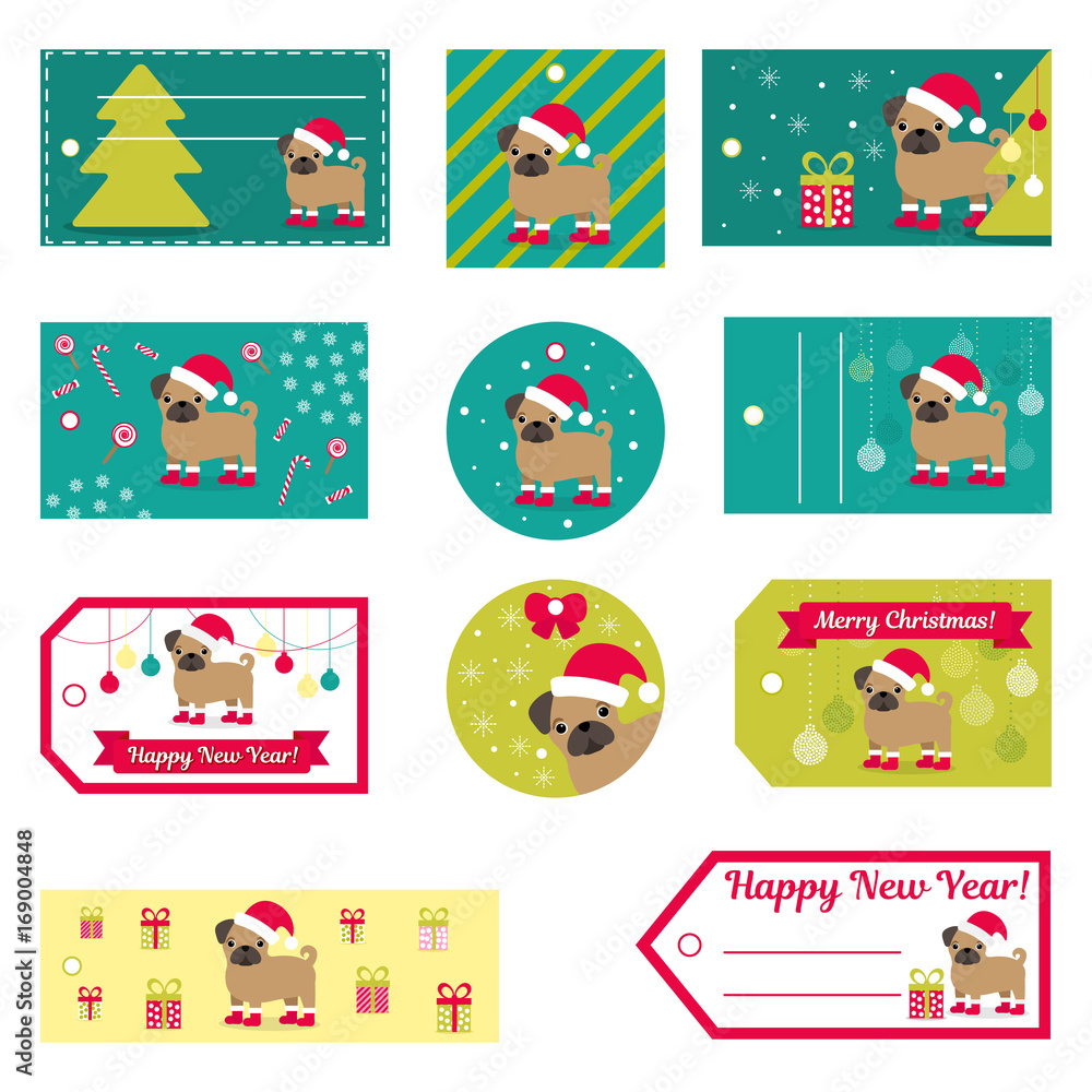Fototapeta premium Set of vector elements for Christmas and New Year design. Labels, stickers, tags for gifts, invitations and congratulations.
