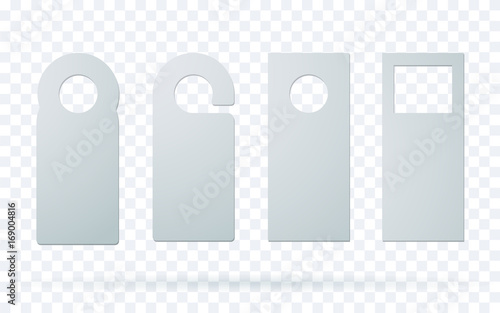 Set of door hangers isolated on transparent background. Door hanger mockup.