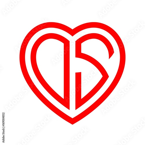 initial letters logo os red monogram heart love shape