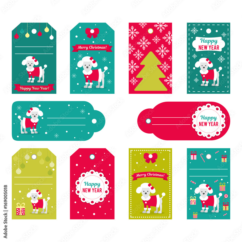 Fototapeta premium Set of vector elements for Christmas and New Year design. Labels, stickers, tags for gifts, invitations and congratulations.