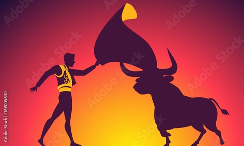 Bull and matador silhouettes