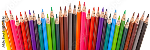 smileys malicieux pour crayons expressifs, fond blanc photo