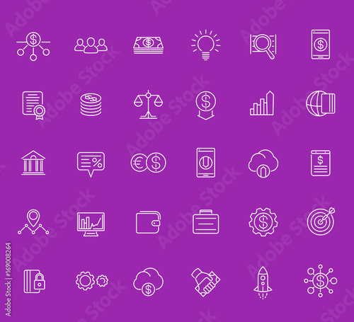Venture capital, investments, start-up, forex, hedge fund, financing icons set, linear style