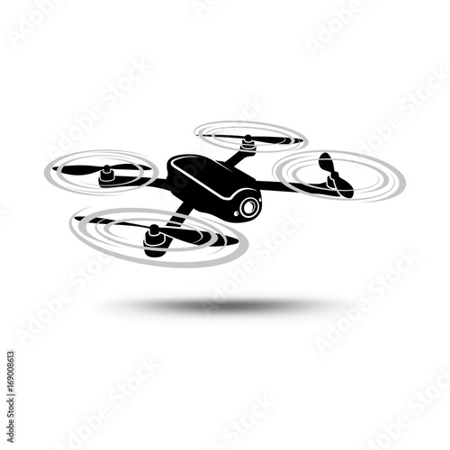 Drone icon. Copter or quadcopter with camera isolated on white background.