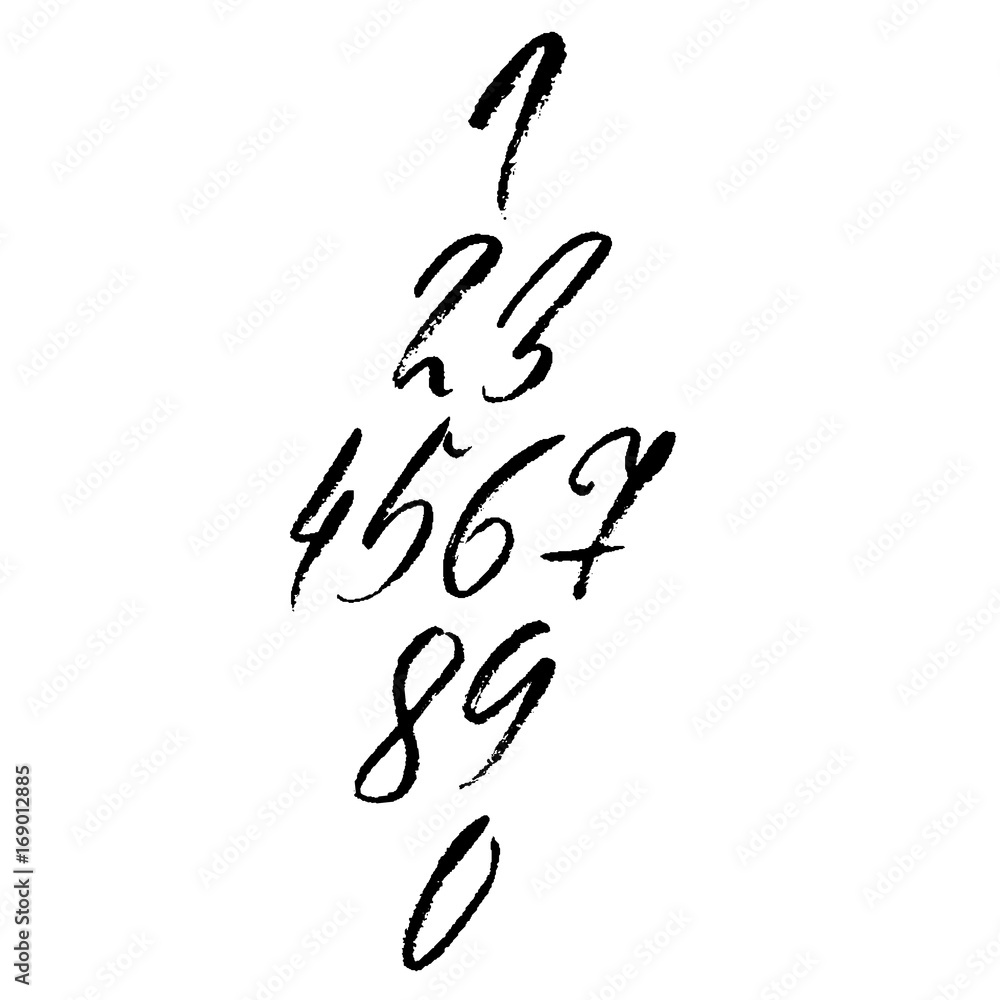Set of calligraphic ink numbers. Dry brush lettering. Vector illustration. Set of calligraphic ink numbers. Dry brush lettering. Vector illustration.