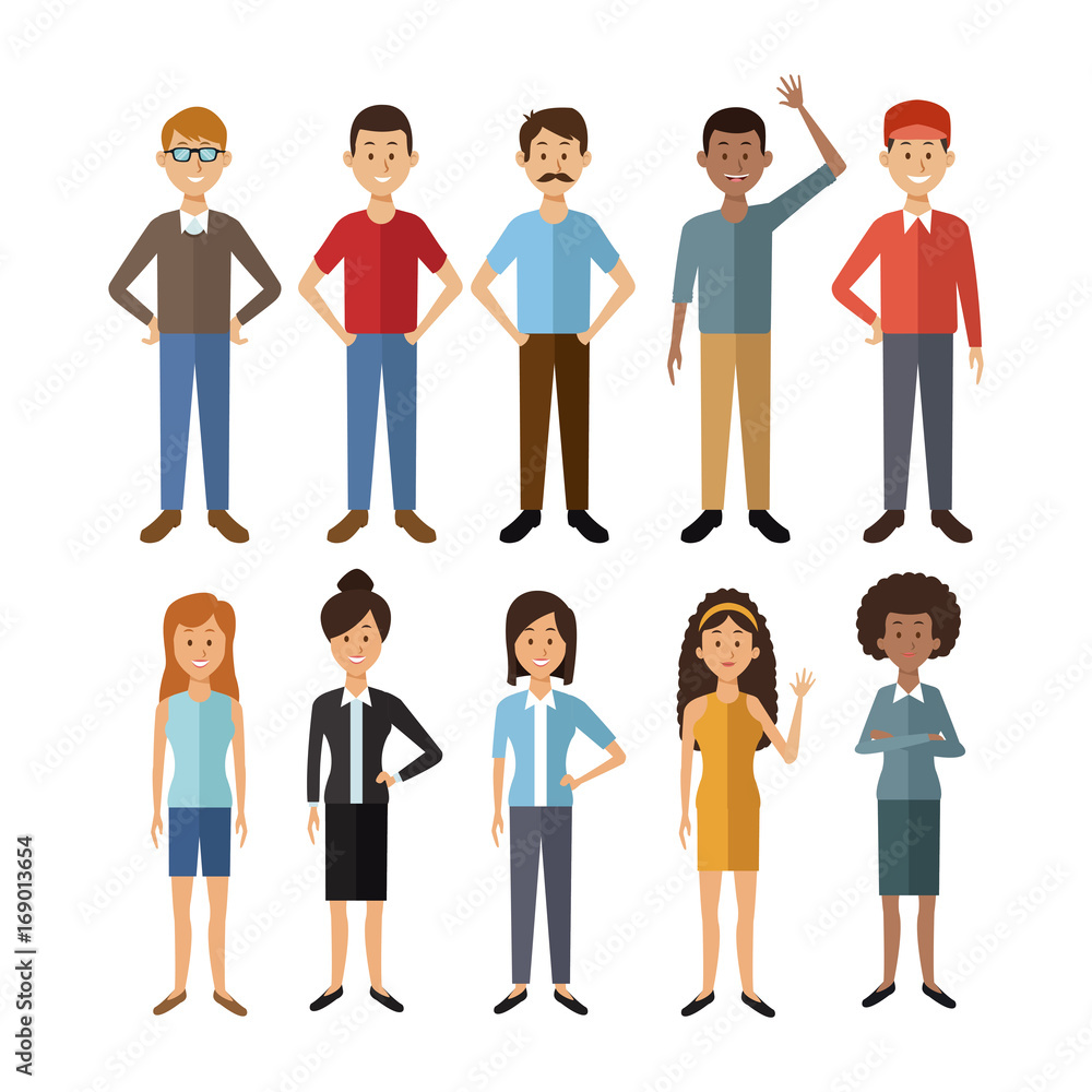 white background with full body group people of the world diversity vector illustration