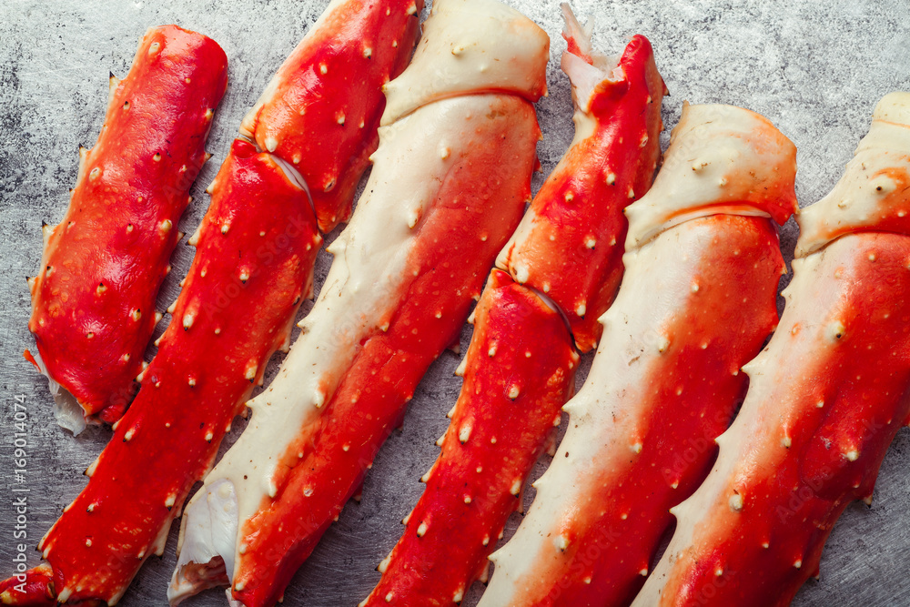 Cooked crab phalanx on metallic background. Top view with copy space. Cooked crab phalanx on metallic background. Top view with copy space.