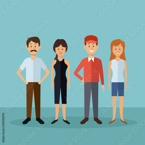 color background with full body people standing women and men vector illustration