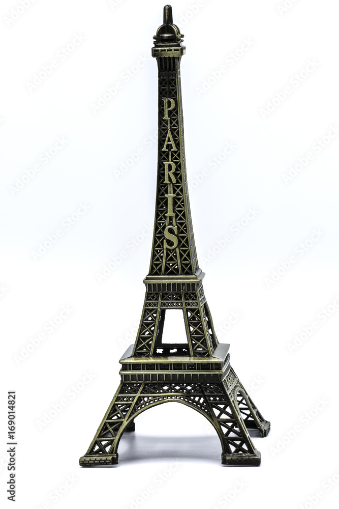 Souvenir Model of the Eiffel Tower on White Background