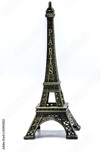 Fototapeta Naklejka Na Ścianę i Meble -  Souvenir Model of the Eiffel Tower on White Background
