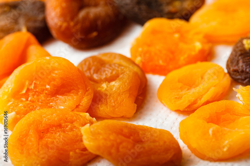 Detailed closeup of orange dried apricots