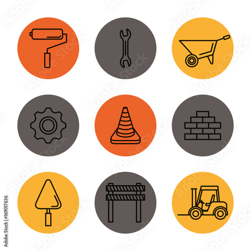 under construction equipment tools hardwork vector illustration