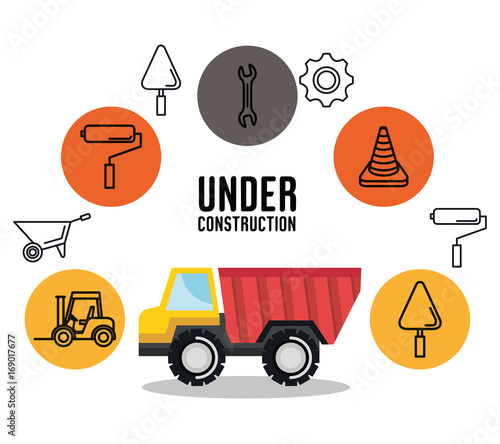under construction truck tipper vehicle tools icon vector illustration
