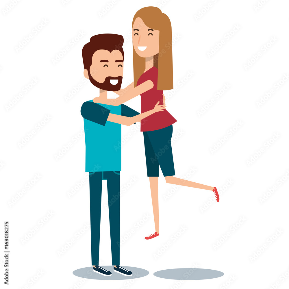 young happy couple gesturing smile on blue background vector illustration young happy couple gesturing smile on blue background vector illustration
