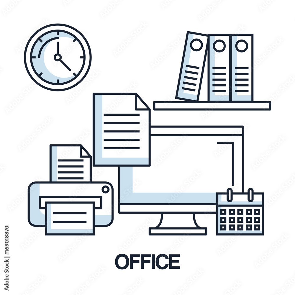 office computer print paper calendar clock folder vector illustration office computer print paper calendar clock folder vector illustration