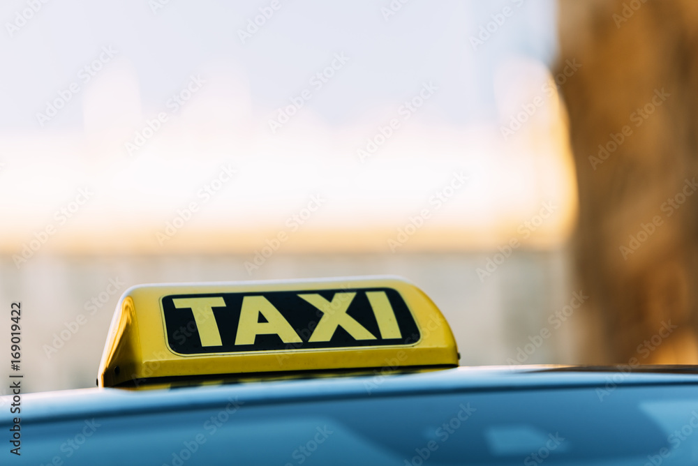 Close up of a taxi roof sign in Vienna.