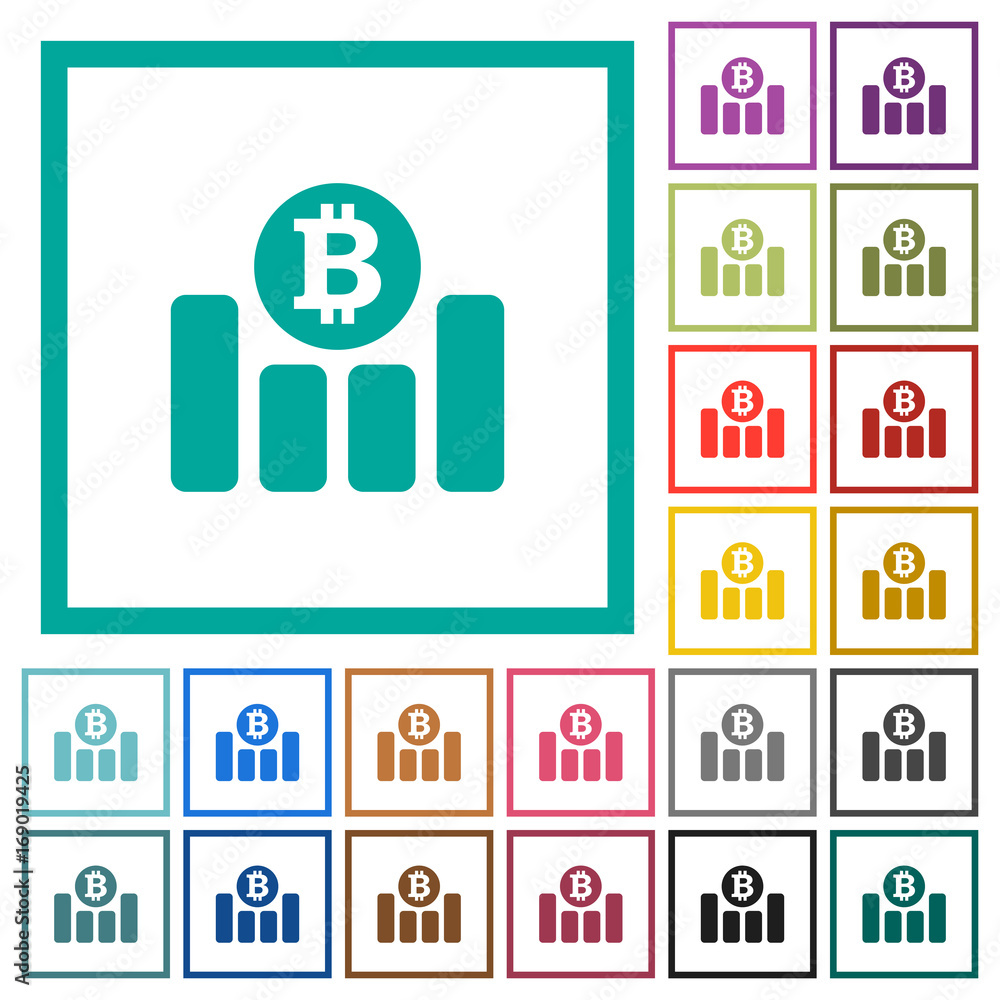 Bitcoin financial graph flat color icons with quadrant frames Bitcoin financial graph flat color icons with quadrant frames