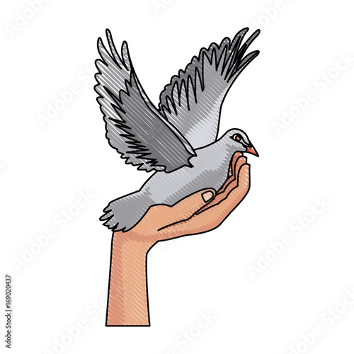 hand holding dove flying international day of peace vector illustration