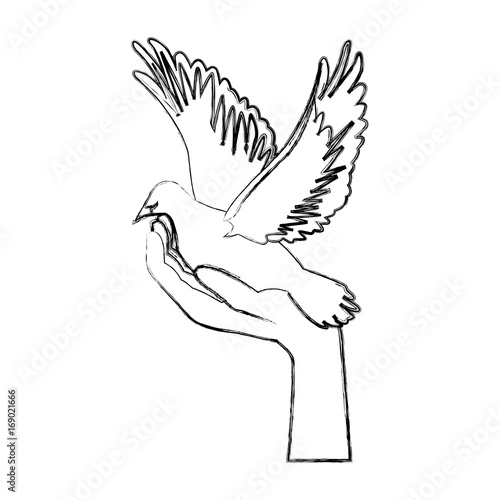 hand holding dove flying international day of peace vector illustration