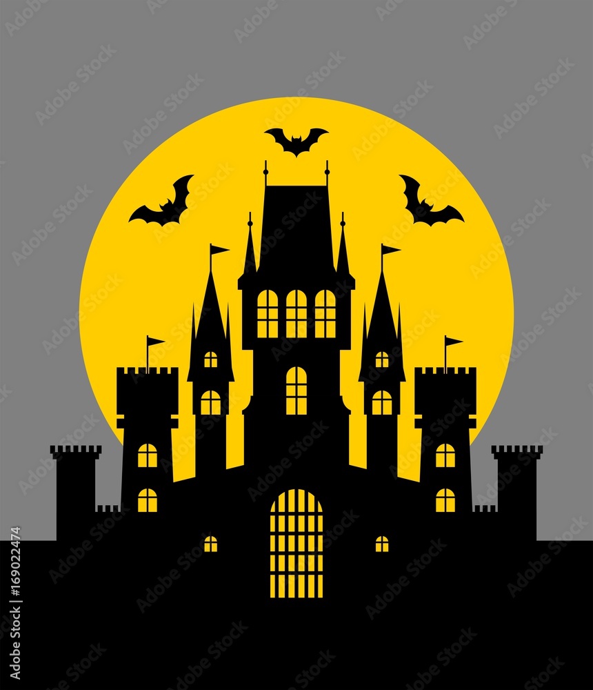 Halloween, silhouette of a fairytale castle. Vector illustration