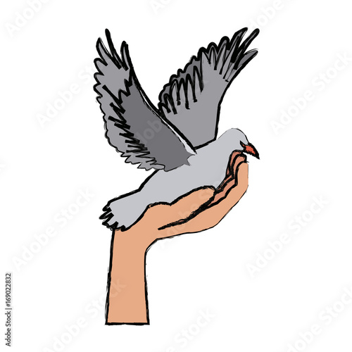 hand holding dove flying international day of peace vector illustration