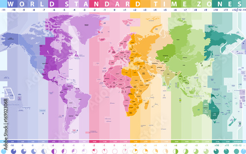 Plakat Mapa świata z podziałem stref czasowych
