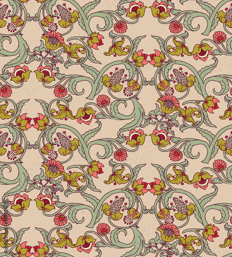 Old Slavic vintage ornament flowers seamless pattern.
