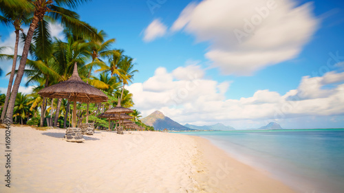 Relaxing on remote Paradise beach,typical tropical beach at Mauritius island. 